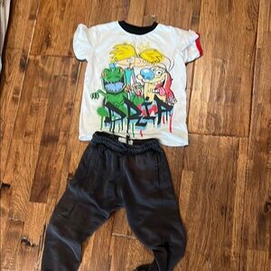 Zara Colorful Graphic Tee and Dark Joggers